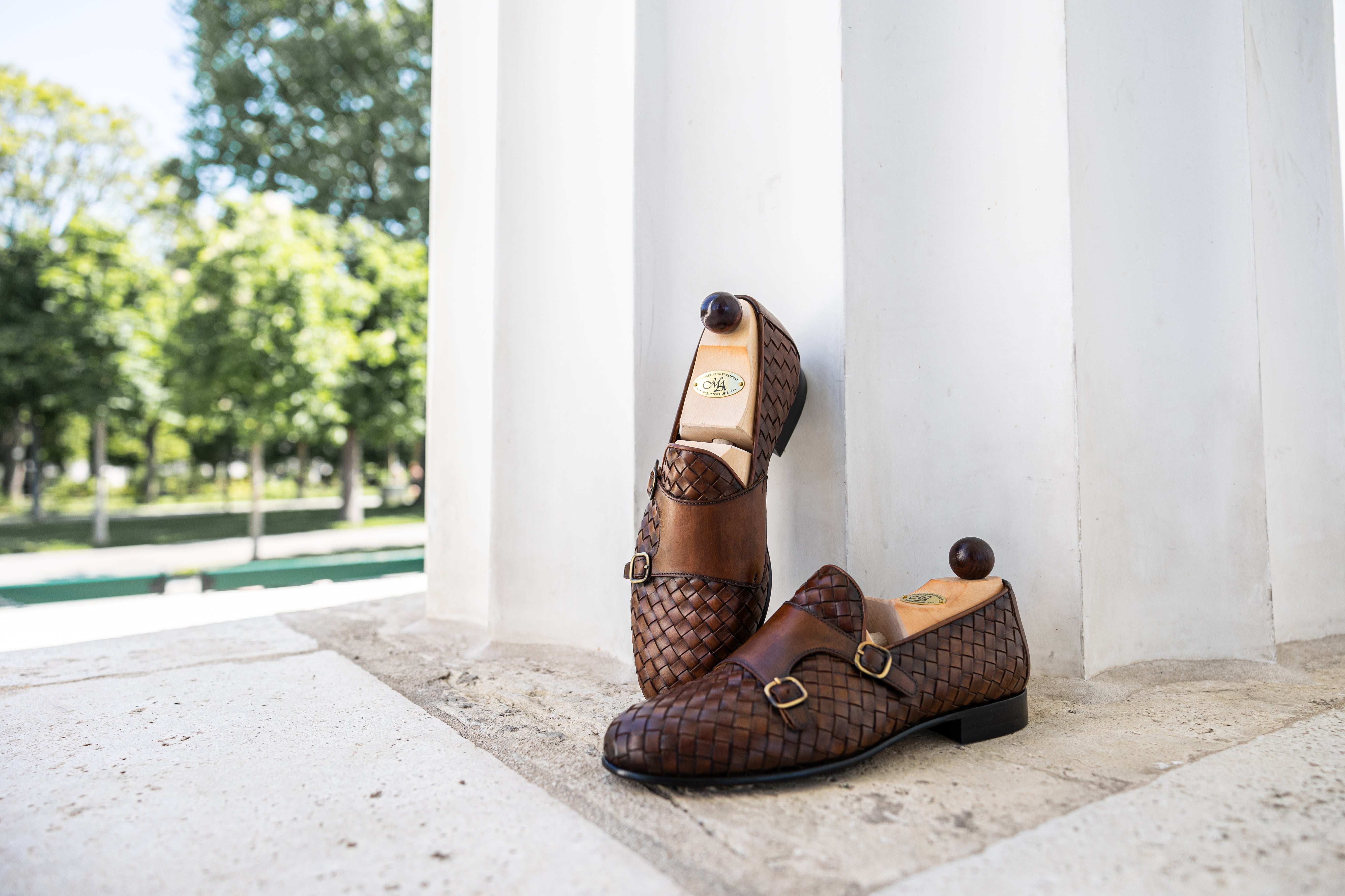 Lederschuhe Männer Double Monk Braun Herrenschuhe